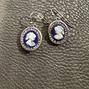 Elegant Blue and Silver Cameo Earrings